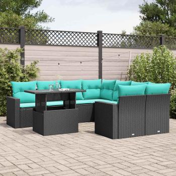 ARDEBO.de - 9-teiliges Gartensofa-Set mit Kissen, schwarzes Polyrattan