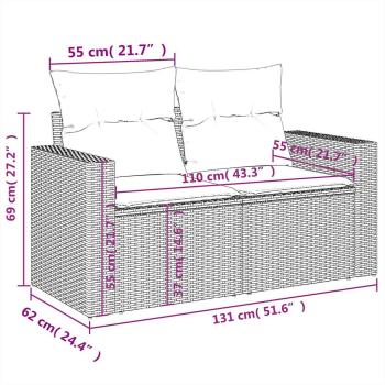 9-teiliges Gartensofa-Set mit Kissen, grau, Polyrattan