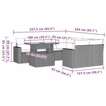 9-teiliges Gartensofa-Set mit Kissen, braun, Polyrattan