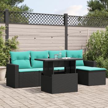 ARDEBO.de - 6-teiliges Gartensofa-Set mit Kissen, schwarzes Polyrattan