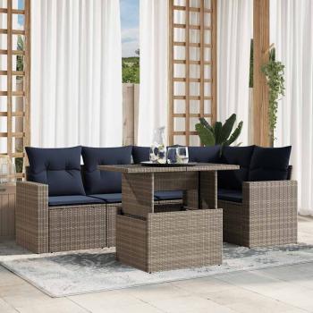 ARDEBO.de - 6-teiliges Gartensofa-Set mit Kissen, grau, Polyrattan