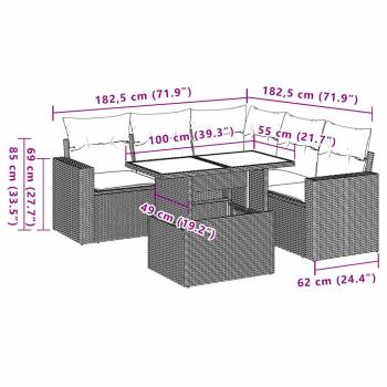 6-teiliges Gartensofa-Set mit Kissen, schwarzes Polyrattan