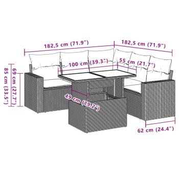 6-teiliges Gartensofa-Set mit Kissen, braun, Polyrattan