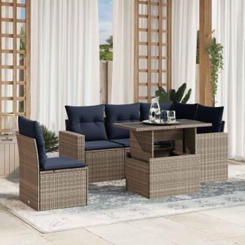 ARDEBO.de - 6-teiliges Gartensofa-Set mit Kissen, grau, Polyrattan
