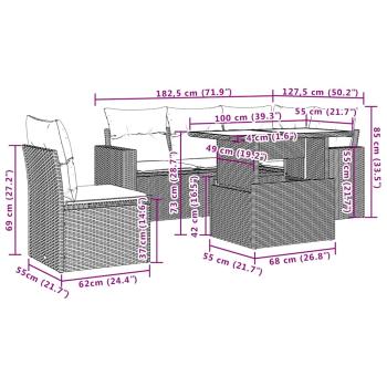 6-teiliges Gartensofa-Set mit Kissen, grau, Polyrattan