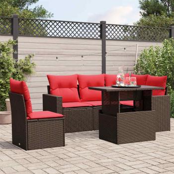 ARDEBO.de - 6-teiliges Gartensofa-Set mit Kissen, braun, Polyrattan
