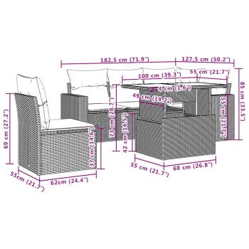 6-teiliges Gartensofa-Set mit Kissen, braun, Polyrattan