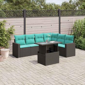 ARDEBO.de - 7-teiliges Gartensofa-Set mit Kissen, schwarzes Polyrattan