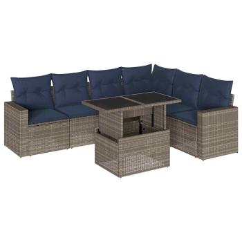 7-teiliges Gartensofa-Set mit Kissen, grau, Polyrattan