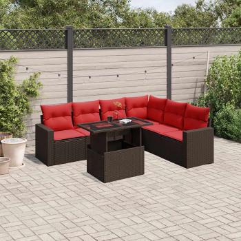 ARDEBO.de - 7-teiliges Gartensofa-Set mit Kissen, braun, Polyrattan