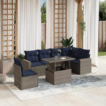 ARDEBO.de - 7-teiliges Gartensofa-Set mit Kissen, grau, Polyrattan