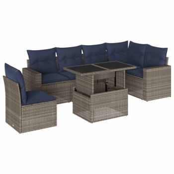 7-teiliges Gartensofa-Set mit Kissen, grau, Polyrattan