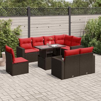 ARDEBO.de - 9-teiliges Gartensofa-Set mit Kissen, braun, Polyrattan