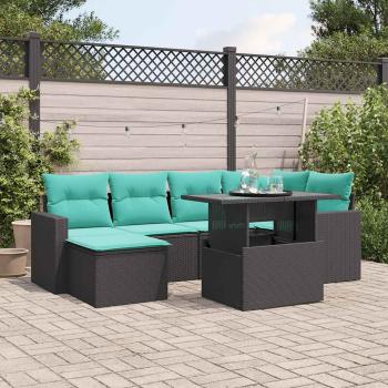 ARDEBO.de - 7-teiliges Gartensofa-Set mit Kissen, schwarzes Polyrattan