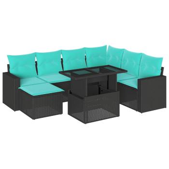 8-teiliges Gartensofa-Set mit Kissen, schwarzes Polyrattan