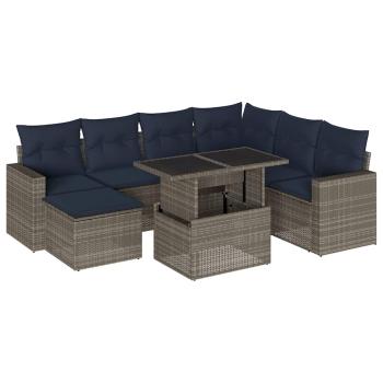 8-teiliges Gartensofa-Set mit Kissen, grau, Polyrattan