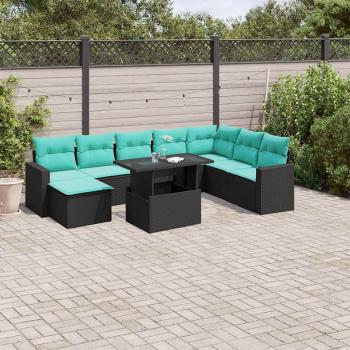 ARDEBO.de - 9-teiliges Gartensofa-Set mit Kissen, schwarzes Polyrattan