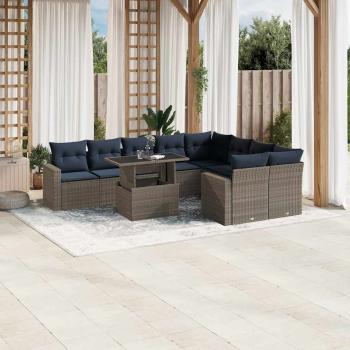 ARDEBO.de - 10-teiliges Gartensofa-Set mit Kissen, grau, Polyrattan