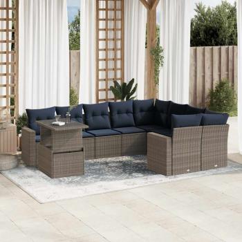 ARDEBO.de - 10-teiliges Gartensofa-Set mit Kissen, grau, Polyrattan