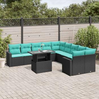 ARDEBO.de - 11-teiliges Gartensofa-Set mit Kissen, schwarzes Polyrattan