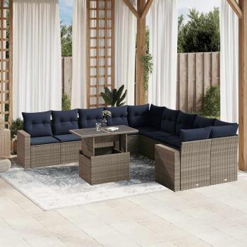 ARDEBO.de - 11-teiliges Gartensofa-Set mit Kissen, grau, Polyrattan