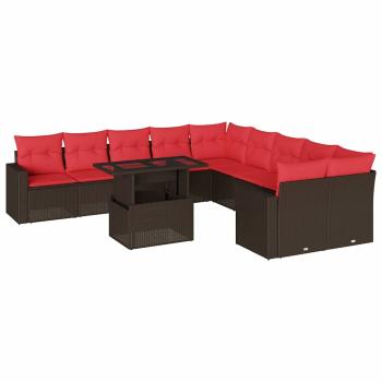 11-teiliges Gartensofa-Set mit Kissen, braun, Polyrattan