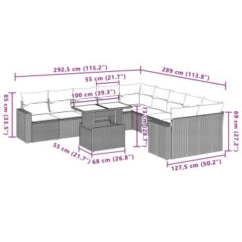 11-teiliges Gartensofa-Set mit Kissen, braun, Polyrattan