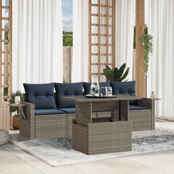 ARDEBO.de - 5-teiliges Gartensofa-Set mit Kissen, grau, Polyrattan