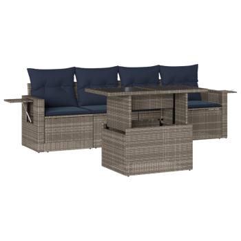 5-teiliges Gartensofa-Set mit Kissen, grau, Polyrattan