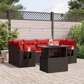 ARDEBO.de - 7-teiliges Gartensofa-Set mit Kissen, braun, Polyrattan