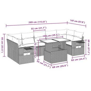8-teiliges Gartensofa-Set mit Kissen, braun, Polyrattan