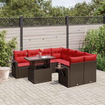 ARDEBO.de - 9-teiliges Gartensofa-Set mit Kissen, braun, Polyrattan