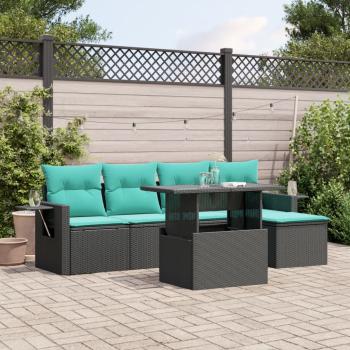 ARDEBO.de - 6-teiliges Gartensofa-Set mit Kissen, schwarzes Polyrattan
