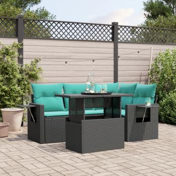 ARDEBO.de - 5-teiliges Gartensofa-Set mit Kissen, schwarzes Polyrattan