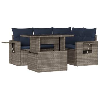 5-teiliges Gartensofa-Set mit Kissen, grau, Polyrattan