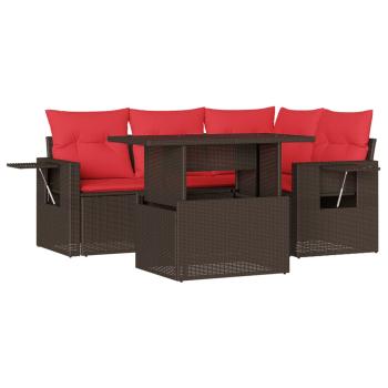 5-teiliges Gartensofa-Set mit Kissen, braun, Polyrattan
