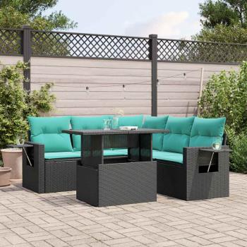 ARDEBO.de - 6-teiliges Gartensofa-Set mit Kissen, schwarzes Polyrattan