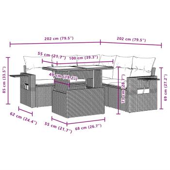 6-teiliges Gartensofa-Set mit Kissen, schwarzes Polyrattan