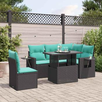 ARDEBO.de - 6-teiliges Gartensofa-Set mit Kissen, schwarzes Polyrattan