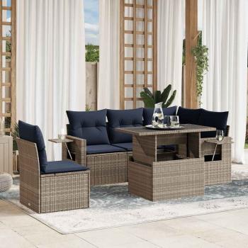 ARDEBO.de - 6-teiliges Gartensofa-Set mit Kissen, grau, Polyrattan