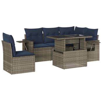 6-teiliges Gartensofa-Set mit Kissen, grau, Polyrattan