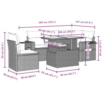 6-teiliges Gartensofa-Set mit Kissen, braun, Polyrattan