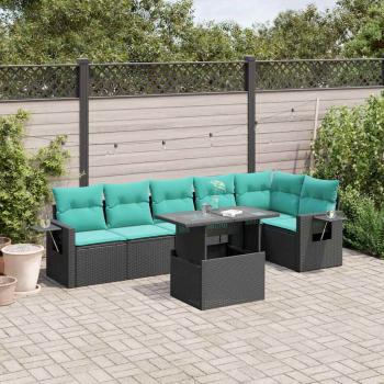 ARDEBO.de - 7-teiliges Gartensofa-Set mit Kissen, schwarzes Polyrattan