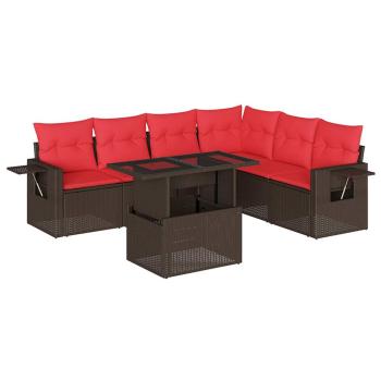 7-teiliges Gartensofa-Set mit Kissen, braun, Polyrattan