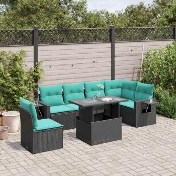 ARDEBO.de - 7-teiliges Gartensofa-Set mit Kissen, schwarzes Polyrattan
