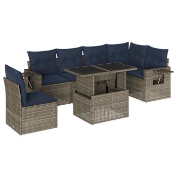 7-teiliges Gartensofa-Set mit Kissen, grau, Polyrattan
