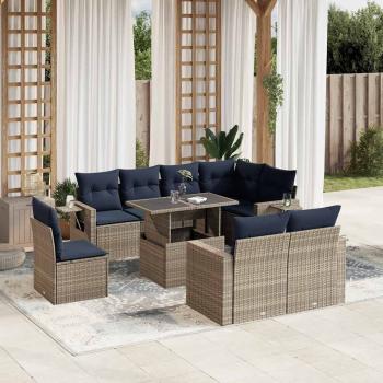 ARDEBO.de - 9-teiliges Gartensofa-Set mit Kissen, grau, Polyrattan