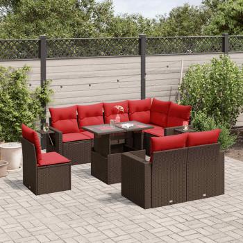 ARDEBO.de - 9-teiliges Gartensofa-Set mit Kissen, braun, Polyrattan