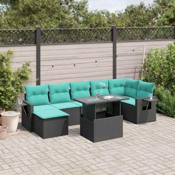 ARDEBO.de - 8-teiliges Gartensofa-Set mit Kissen, schwarzes Polyrattan