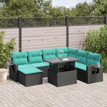 ARDEBO.de - 8-teiliges Gartensofa-Set mit Kissen, schwarzes Polyrattan